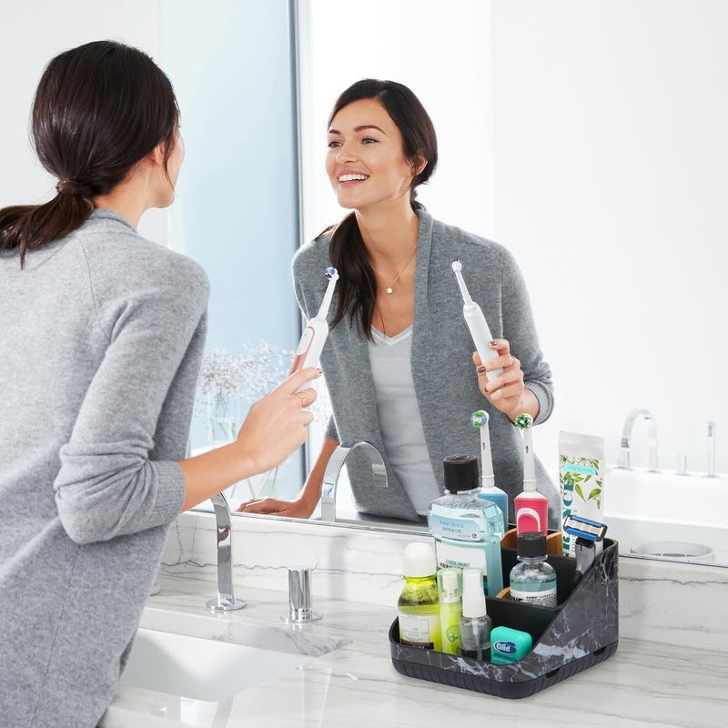 Chintu Toothbrush Holders for Bathroom Counter Organizer - 6 Slots Tooth Brushing Holder for Family Kids, Electric Toothbrush and Toothpaste Holder for Vanity Countertop Storage Black Marble - Image 2